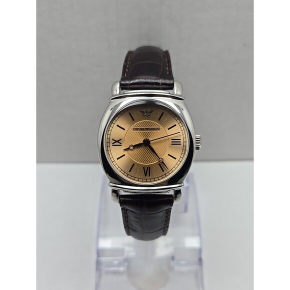 Emporio Armani Carmelo Mini Womens Quartz Watch Silver Tone Leather New Battery - Picture 1 of 13